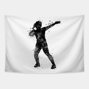 Girl Shot Put Throwing Black and White Tapestry