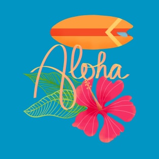 Aloha Tropical Hand Lettering with Surfboard and Hibiscus T-Shirt