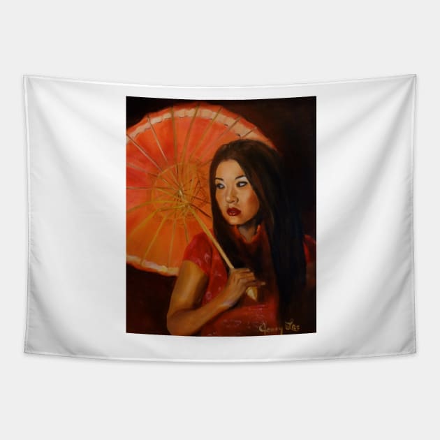 Geisha with a Parasol Tapestry by jennyleeandjim