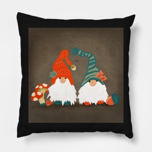 Two Autumn Tomte with Long White Beards and Knitted Hats Pillow