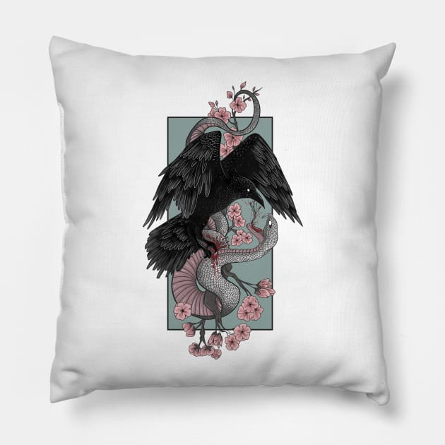 Crow and snake Pillow by Jess Adams