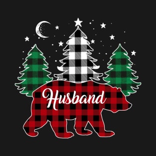 Husband Bear Buffalo Red Plaid Matching Family Christmas T-Shirt