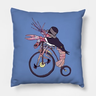 Lobster Shrimp Gentleman on Retro Bicycle Pillow