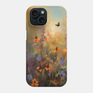 Summer golden hour field and butterfly Phone Case