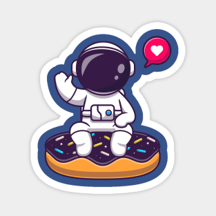 Cute Astronaut Sitting On Doughnut Space Cartoon Magnet