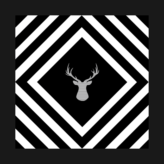 Abstract geometric pattern - Deer - black, gray and white. by kerens