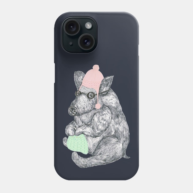 Mr Boar Knit Phone Case by minniemorrisart