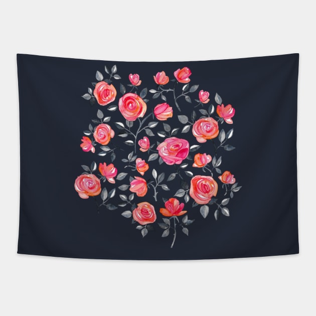 Roses  - a watercolor floral pattern Tapestry by micklyn