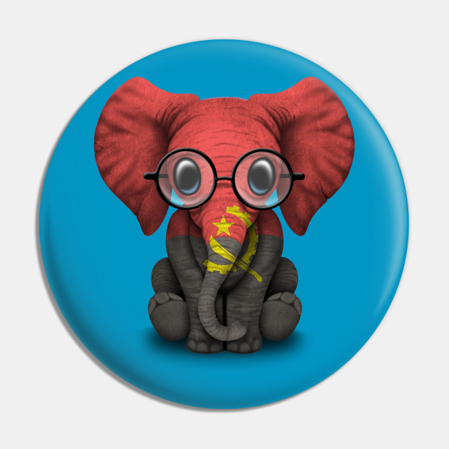 Baby Elephant With Glasses And Angolan Flag Angola Pin Teepublic
