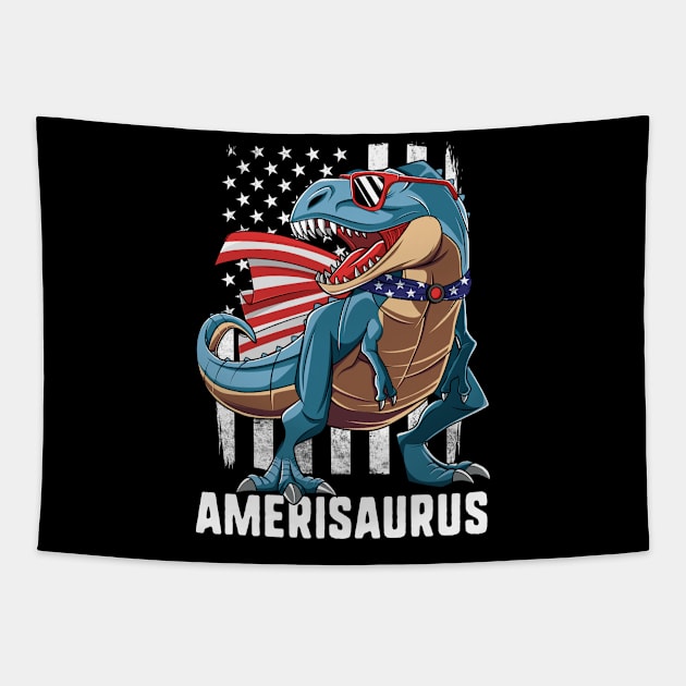 T Rex Dinosaur American Flag 4th Of July Gift For Kids Boys Tapestry by HCMGift