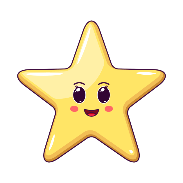 Cartoon Kawaii Golden Star with Cheerful Face by DmitryMayer