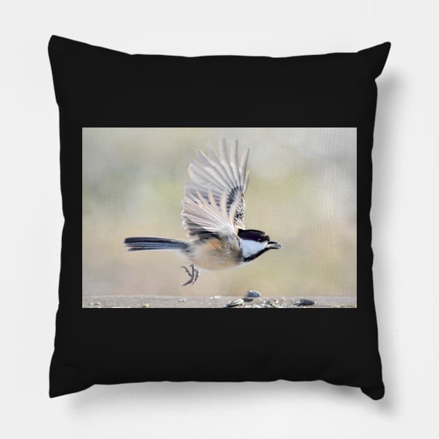 Chickadee departure Pillow by LaurieMinor