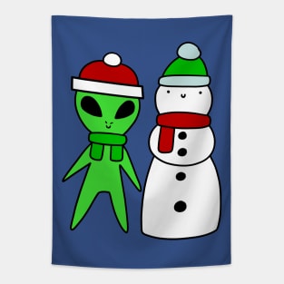 Alien and Snowman Tapestry