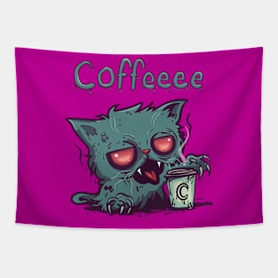 Coffeee Zombie Cat (text) Tapestry