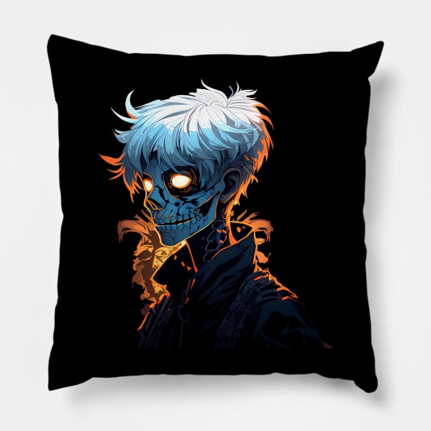 Anime Skeleton - Spooky Halloween Horror Goth Pillow by fromherotozero