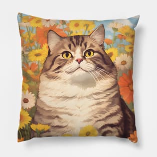 Feline Garden Delight: Cats Amongst a Bouquet of Blooms - Sheppy Pillow