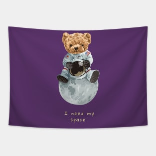 Bear in a space suit, sitting on the moon Tapestry