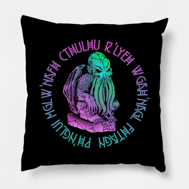 Cthulhu Idol Cosmic Colors Pillow by absolemstudio