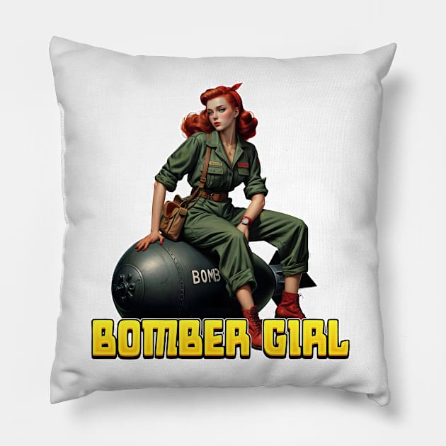 BOMBERGIRL Pillow by Rawlifegraphic