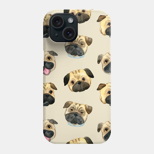 Cute Pug Face Pattern Phone Case by POD-of-Gold