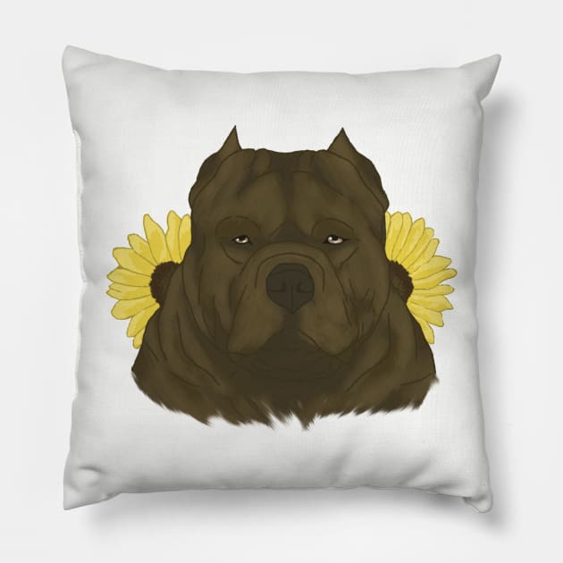 Chocolate American Bully with Sunflowers Pillow by TrapperWeasel