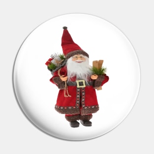 European Style Santa Claus Carrying Gifts And Skis Pin