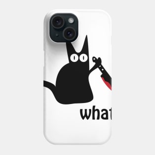 black spooky cat with bloody knife Phone Case