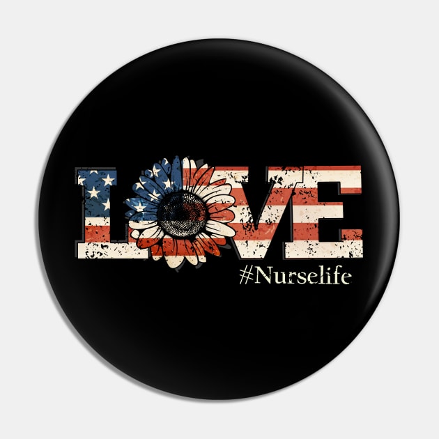 Sunflower Flag American Nurse Life Nursing Clinical RN LPN Pin by neonatalnurse