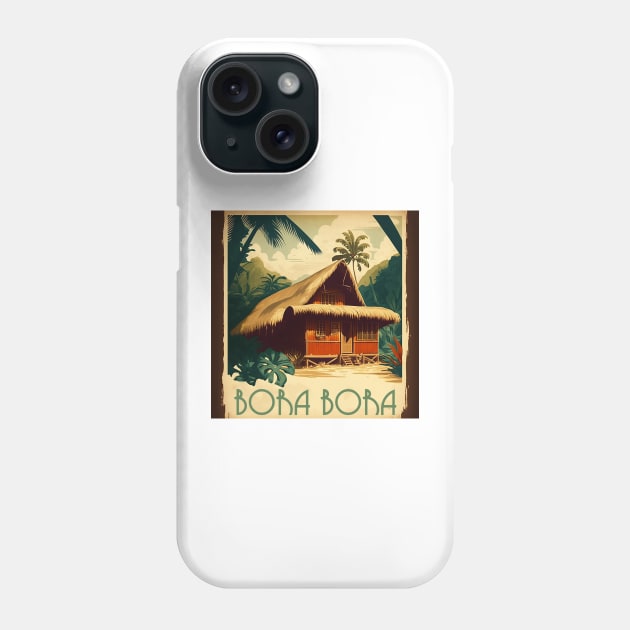 Bora Bora Hut Vintage Travel Art Poster Phone Case by OldTravelArt