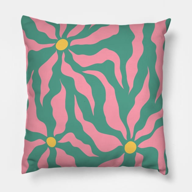 Groovy abstract flowers, Green pink retro print, 90s, Indie decor, Cottagecore, Flower market Pillow by KristinityArt