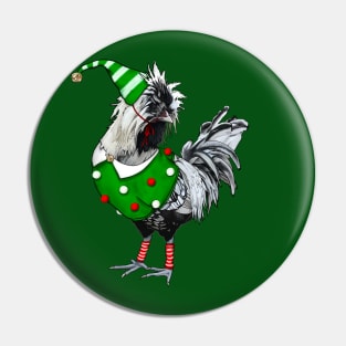 Silver Laced Polish Rooster Dressed As Elf With Leg Warmers Pin