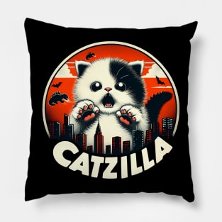 CATZILLA - Cute & Fierce Kitty Overlooking the City Pillow