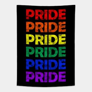 Pride Repeating Rainbow Distressed Text Design Tapestry