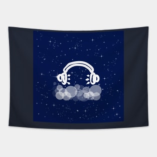 Headphones, accessory, music, sound, hearing, technology, light, universe, cosmos, galaxy, shine, concept Tapestry