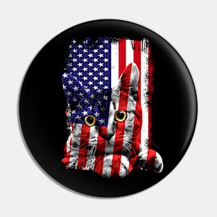 Retro Cat _ American Flag Indepedence Day July 4th Pin