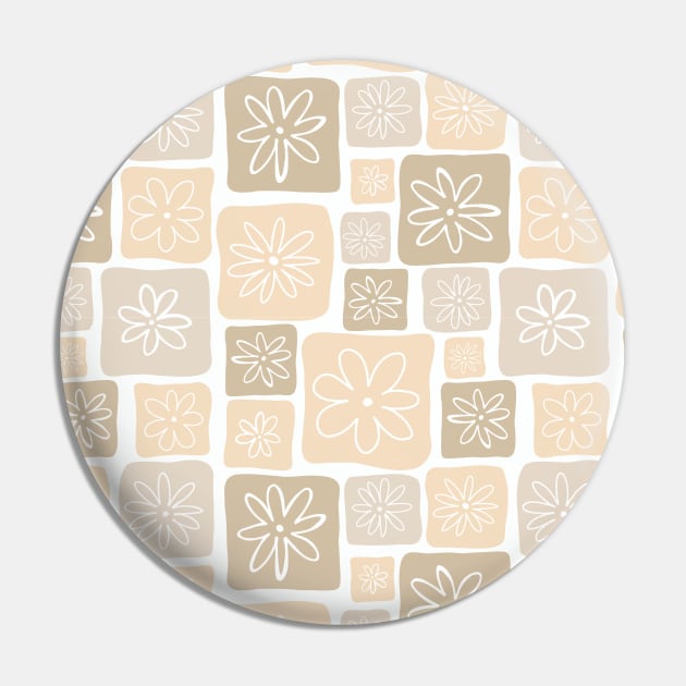 Doodle Squares with Flowers Beige Pin by Sandra Hutter Designs