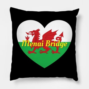 Menai Bridge Wales UK Wales Flag Heart Pillow