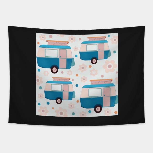 Pastel Daisy Dot Vintage Caravan Pattern Tapestry by NattyDesigns