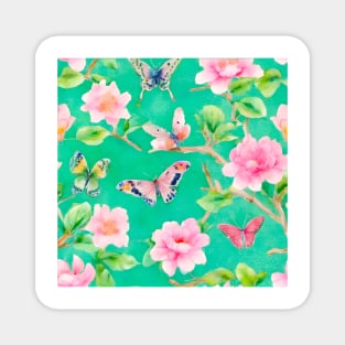 Preppy pink and green chinoiserie with peonies and butterflies Magnet