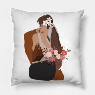 A Beautiful fashionable girl with hair flowers | Positivity Pillow
