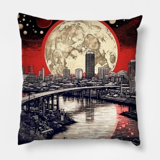 Full Sturgeon Moon Over Portland Oregon Pillow