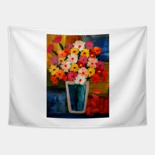 Color block background  and abstract mixed flowers in a metallic vase Tapestry