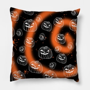 Ghost Halloween Horror Pumpkins in Space Pillow