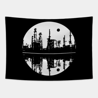 City scape reflection moon silhouette design. Tapestry