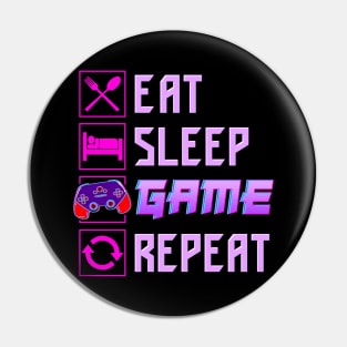 Funny Eat Sleep Game Repeat Anime Gamer Gaming Pin