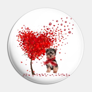 Happy Valentine's Day Heart Tree Love Yorkshire Terrier Pin