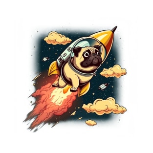 pug flying into space with a rocket T-Shirt