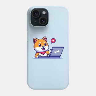 Cute Shiba Inu Dog Working On Laptop Cartoon Phone Case