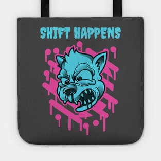 Shift Happens Funny Toon Wolf Design Neon Variant Tote