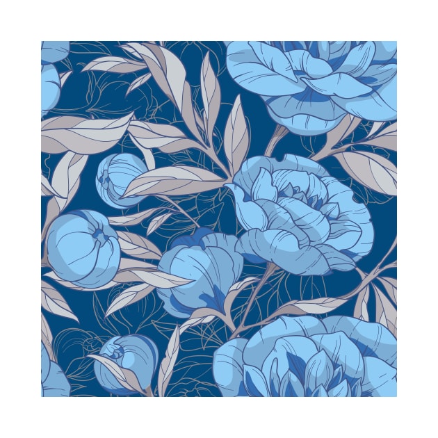 blue and gray peonies, seamless floral pattern by  ESHA-Studio